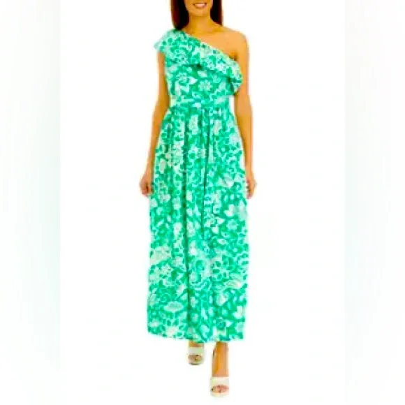 slim fit dress slacks Maison Tara Chiffon Midi Dress, 6 / Green